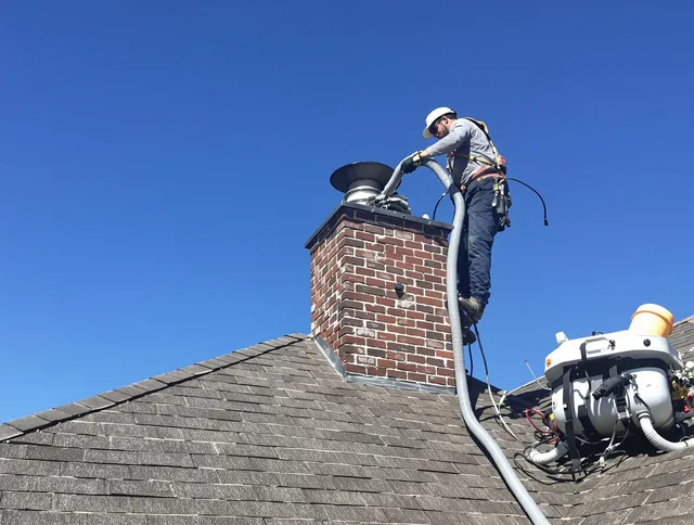 Dedicated West Hartford Chimney Sweep team member cleaning a chimney in West Hartford, CT