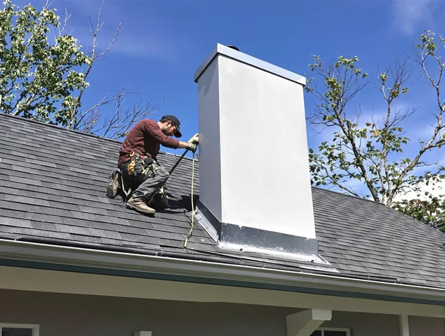West Hartford Chimney Sweep team member finishing chimney construction in West Hartford, CT