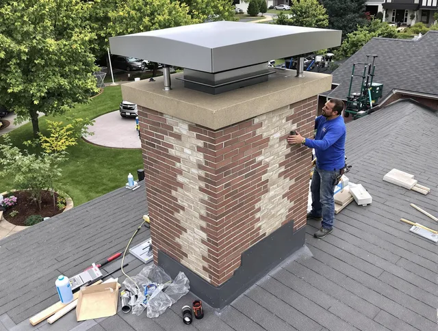 West Hartford Chimney Sweep team working on a custom chimney remodel in West Hartford, CT