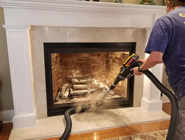 Fireplace cleaning performed by West Hartford Chimney Sweep in West Hartford, CT